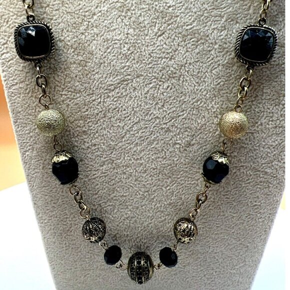 Vintage-Inspired Long Gold & Black Beaded Necklace.  C12 - Picture 2 of 10